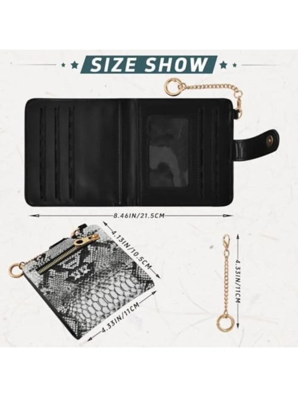 Stylish Gray Snake Skin Print Bifold Wallet for Women - Slim PU Leather Card